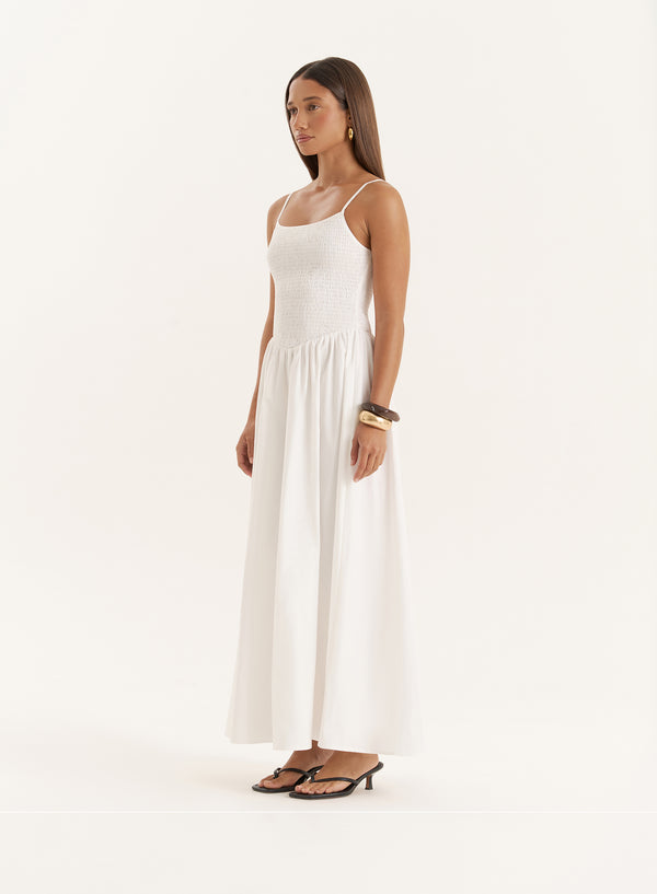 4th & Reckless White Shirred Cotton Maxi Dress- Milano