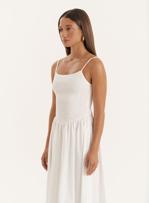 4th & Reckless White Shirred Cotton Maxi Dress- Milano