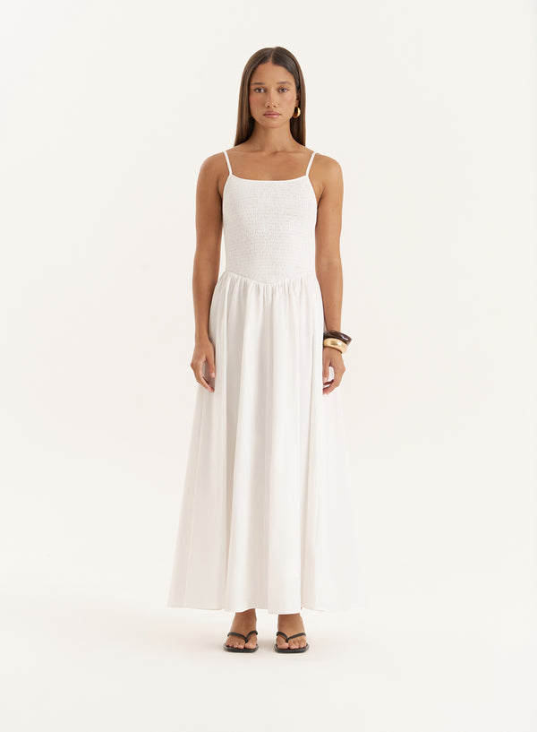 4th & reckless White Shirred Cotton Maxi Dress- Milano
