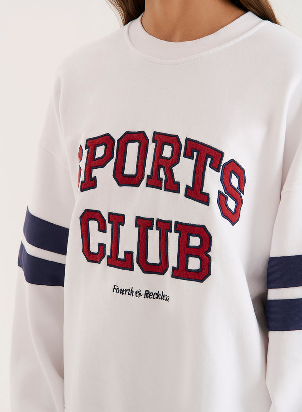 4th & Reckless White Sports Club Slogan Oversized Sweatshirt- Stella