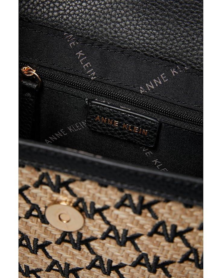 Anne Klein AK Embroidered Straw Flap Satchel