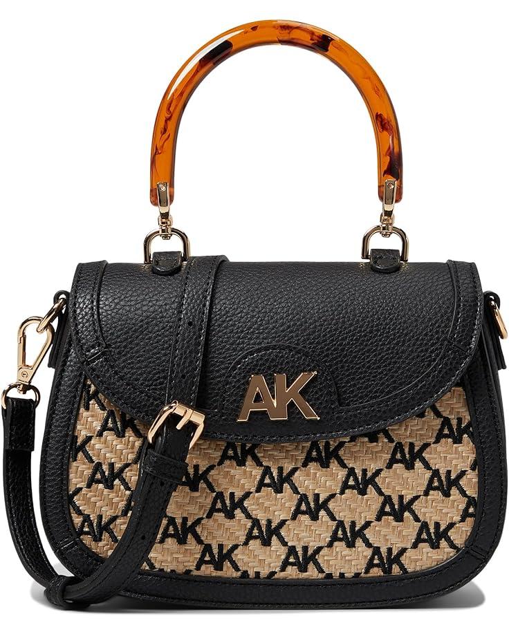 Anne Klein AK Embroidered Straw Flap Satchel