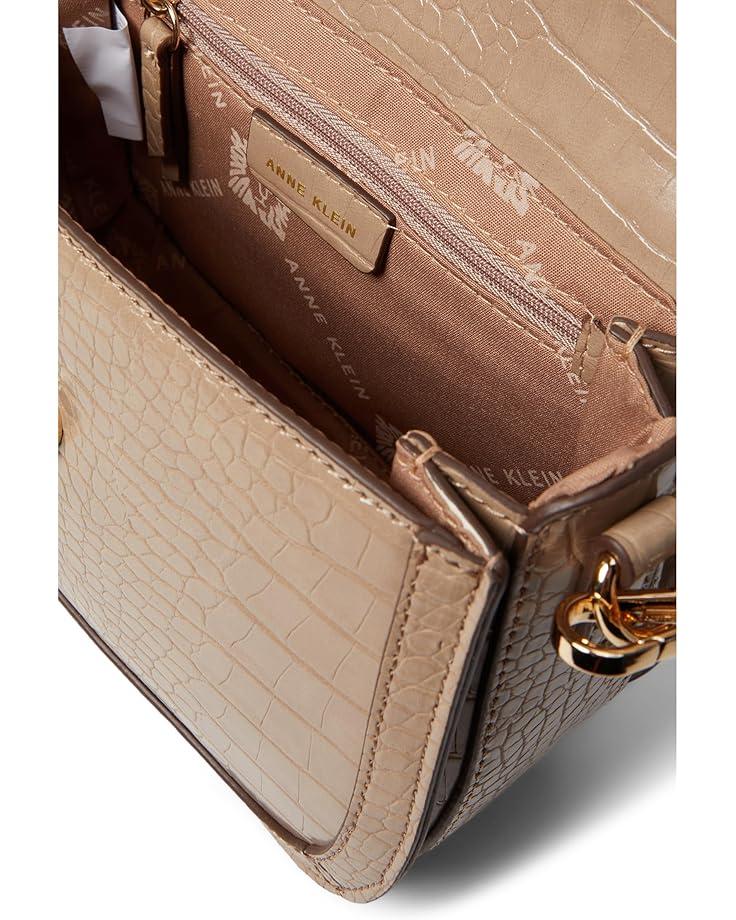 Anne Klein Horsebit Flap Satchel In Croco