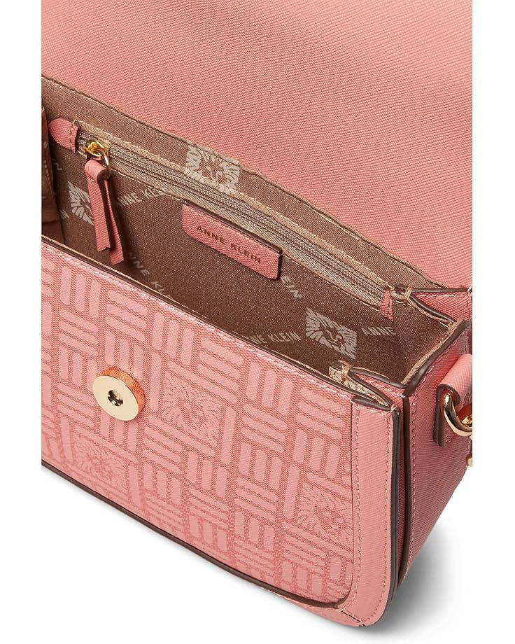 Anne Klein Horsebit Flap Satchel In Logo