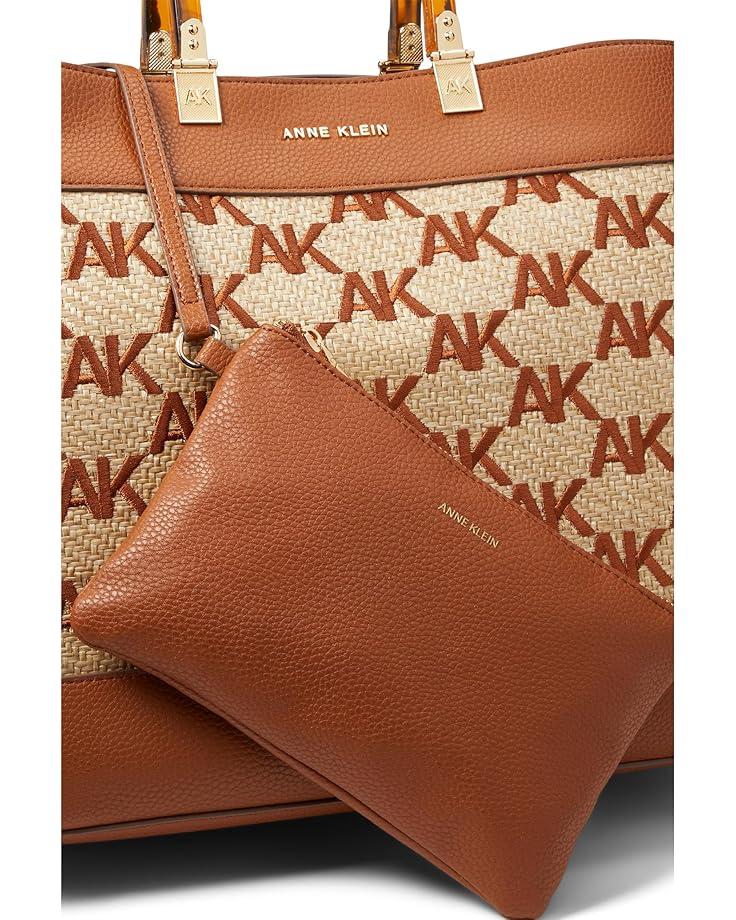 Anne Klein Large AK Embroidered Straw Tote