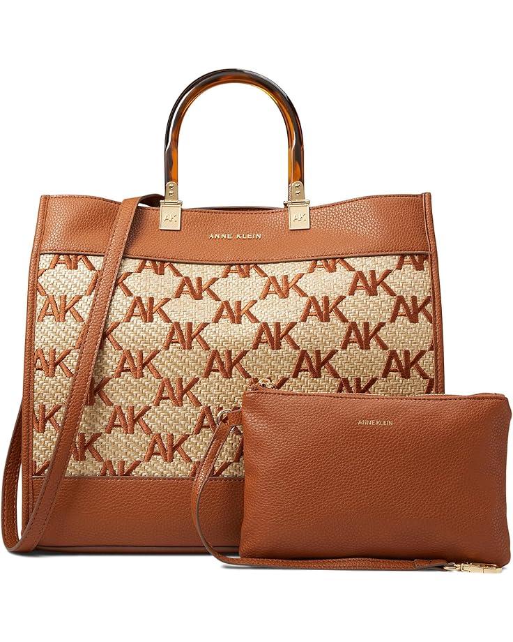 Anne Klein Large AK Embroidered Straw Tote