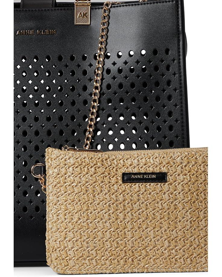 Anne Klein Large Perf Tote W/ Straw Pouch
