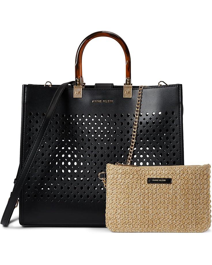 Anne Klein Large Perf Tote w/ Straw Pouch