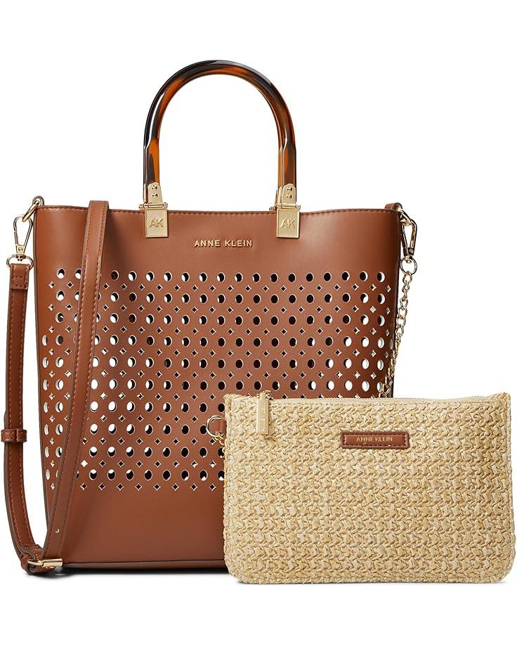 Anne Klein Small Perf Tote w/ Straw Pouch
