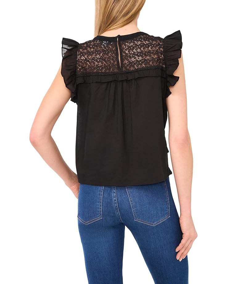 6pm CeCe Lace Inset Ruffle Detail Top Women's