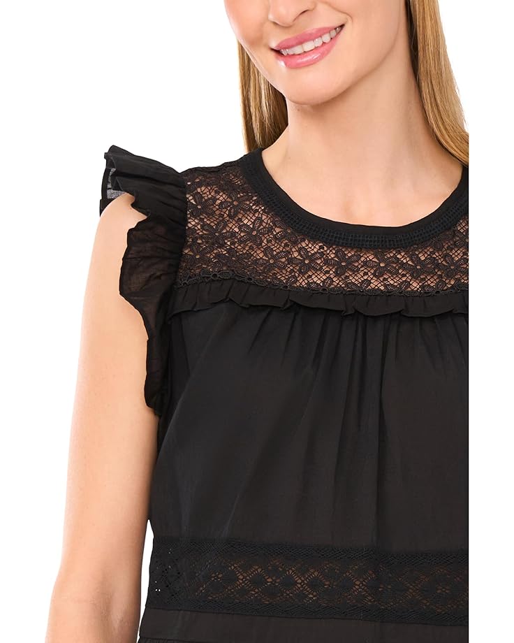 6pm CeCe Lace Inset Ruffle Detail Top Women's