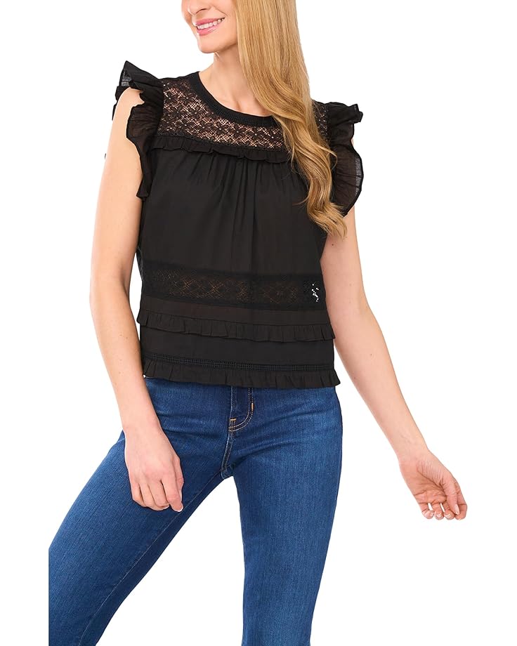6pm CeCe Lace Inset Ruffle Detail Top Women's