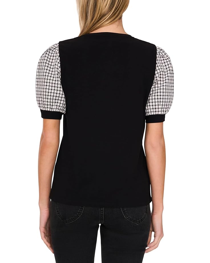 CeCe Puff Short Sleeves Mix Media Top Women's