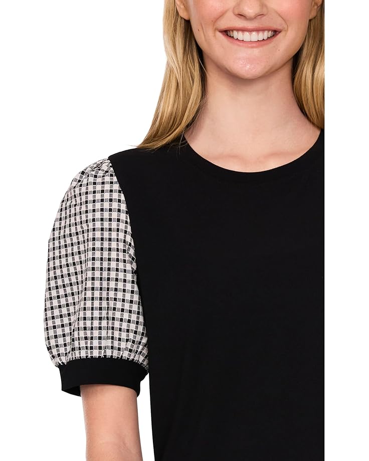 CeCe Puff Short Sleeves Mix Media Top Women's