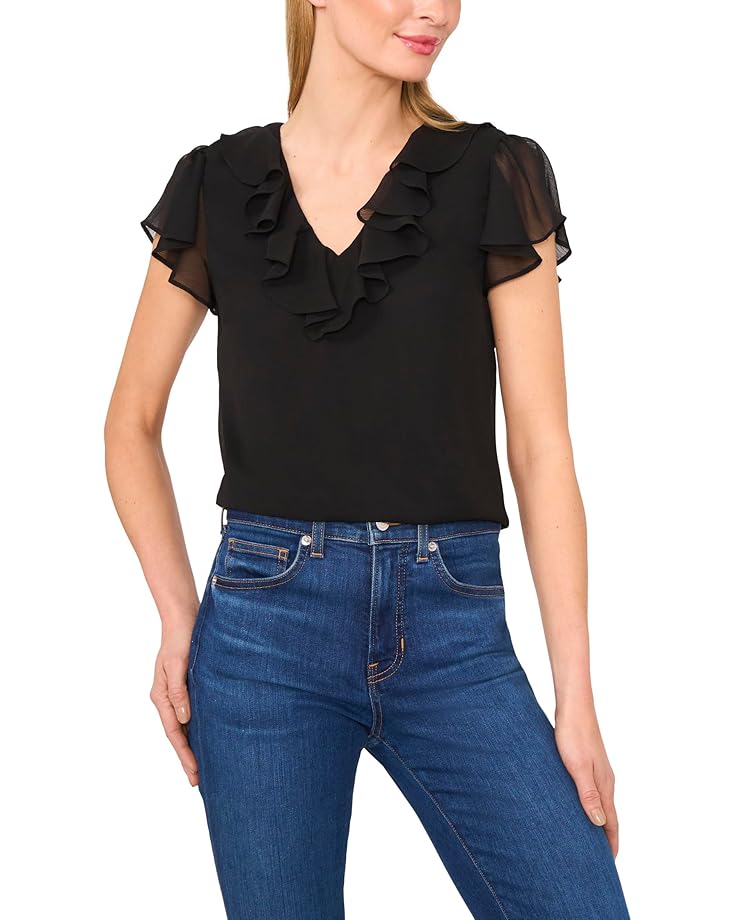 6pm CeCe Ruffled V Neck Top Women's