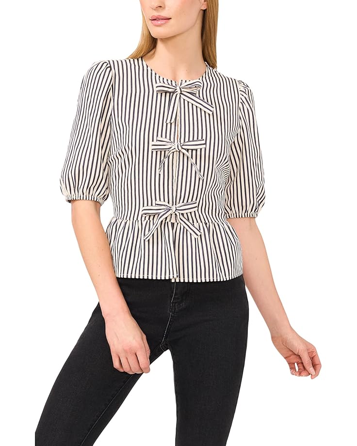 6pm CeCe Short Sleeve Bow Front Peplum Top Women's