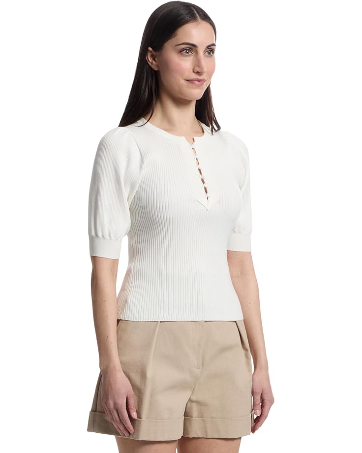 Lilla P Elbow Sleeve Henley Sweater Women's