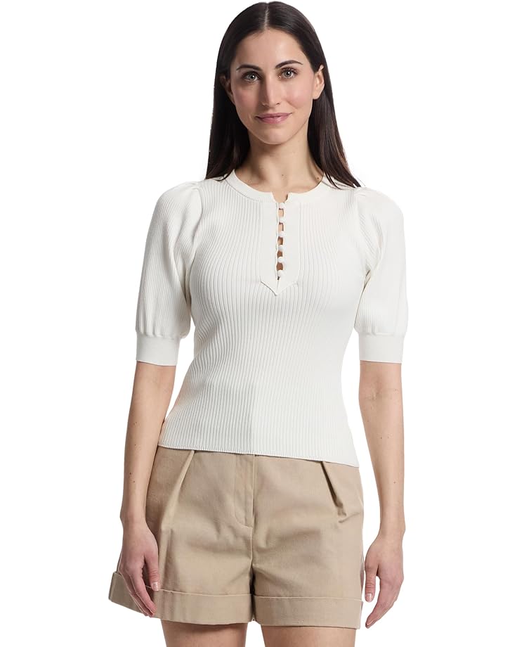 Lilla P Elbow Sleeve Henley Sweater Women's