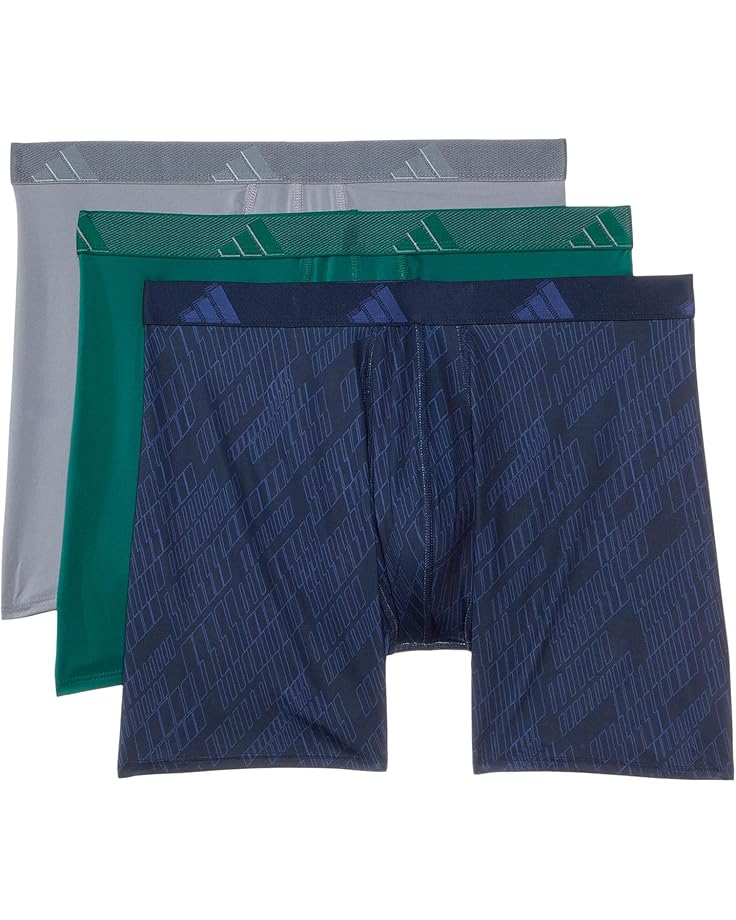 adidas Athletic Fit Microfiber Boxer Brief Underwear 3-Pack Men's Ghost Legend Ink Tech Indigo/Collegiate Green/Grey