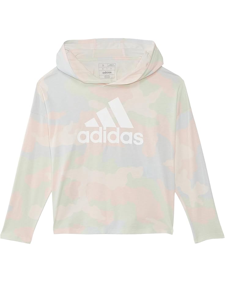 6pm adidas Kids Aop Long Sleeve Curve Hem Hooded Tee (Big Kid)