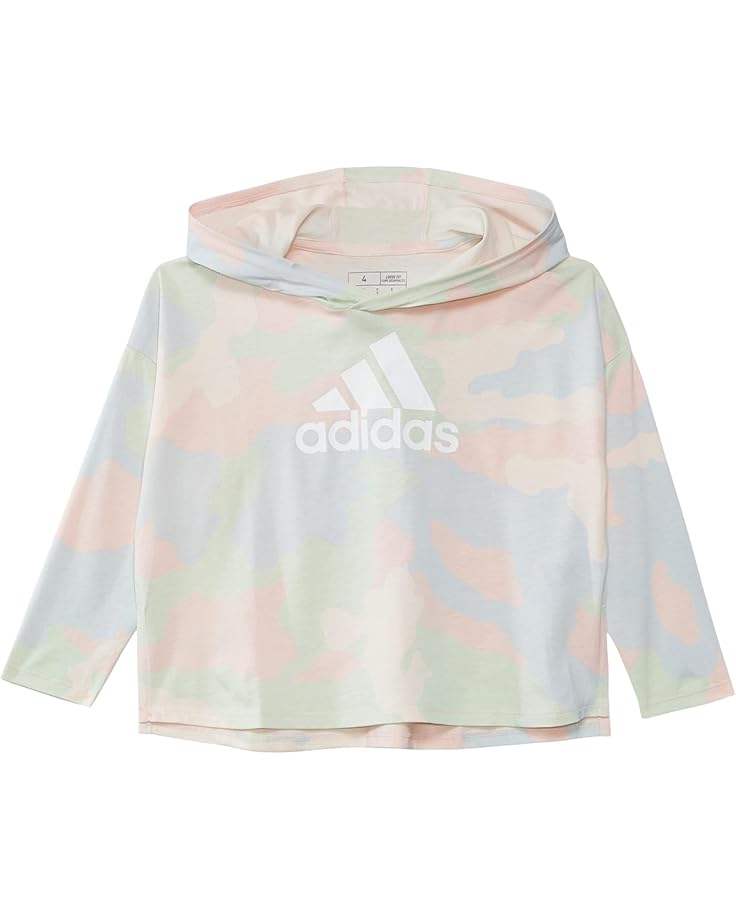 6pm adidas Kids Aop Long Sleeve Curve Hem Hooded Tee (Toddler/Little Kid)