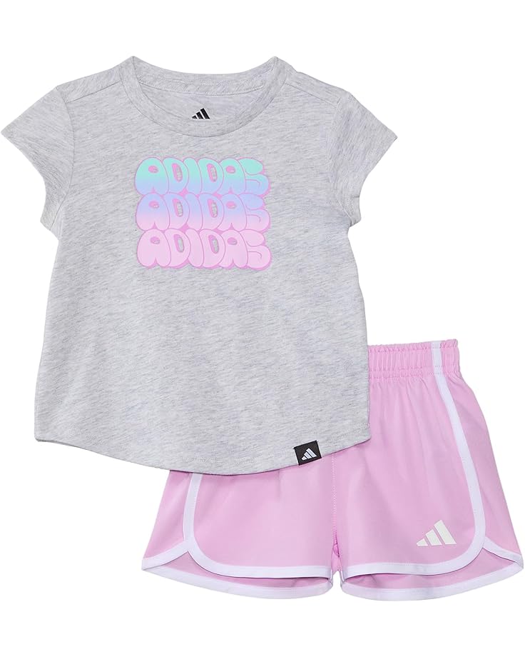 6pm adidas Kids Cap Sleeve Heather Tee & Woven Short Set (Toddler/Little Kid)