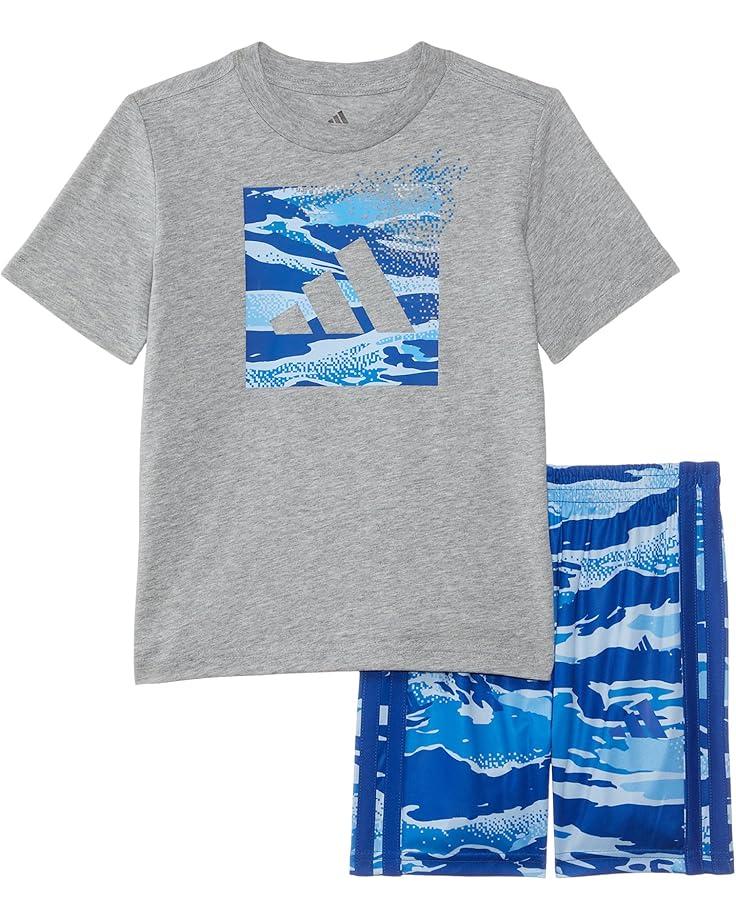 6pm adidas Kids Cotton Heather Tee & Aop Camo Shorts Set (Toddler/Little Kid)