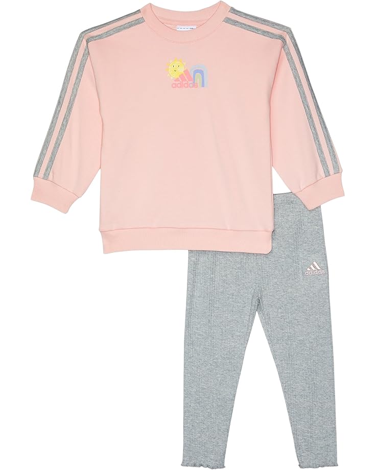 adidas Kids French Terry Crew Neck Rib Legging Set (Toddler/Little Kid)