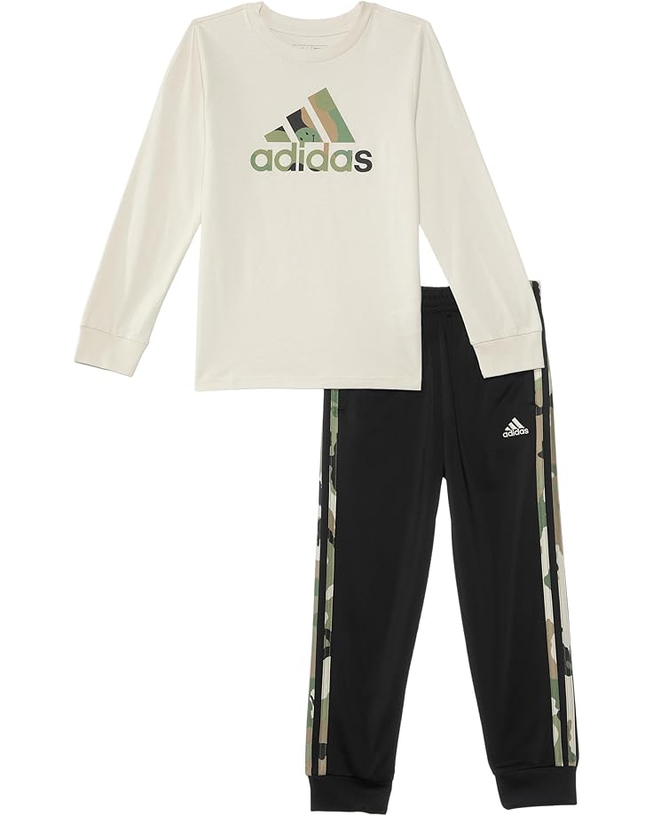 6pm adidas Kids Long Sleeve Cotton Tee Tricot Jogger Set (Toddler/Little Kid)