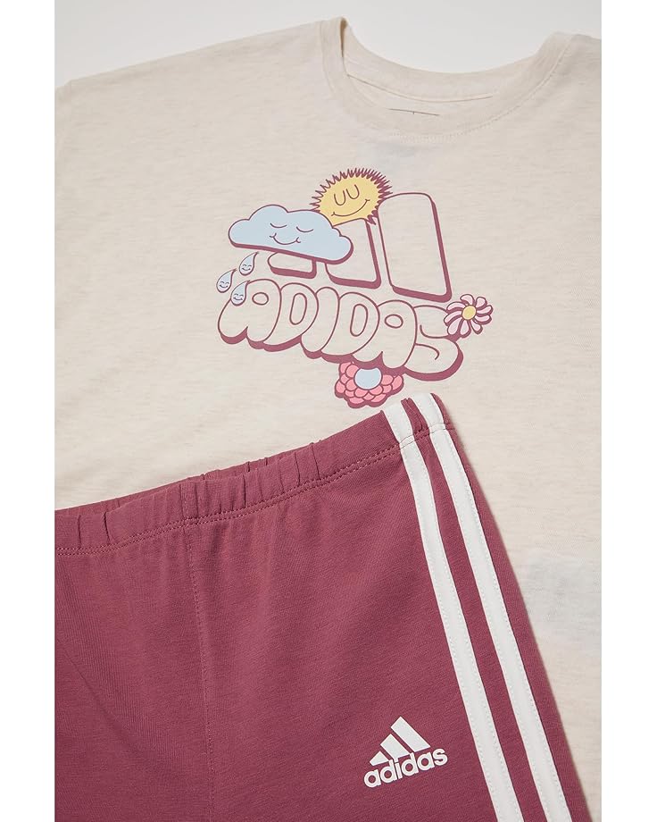 Adidas Kids Long Sleeve Graphic Heather Tee Flare Pant Set (Toddler/Little Kid)