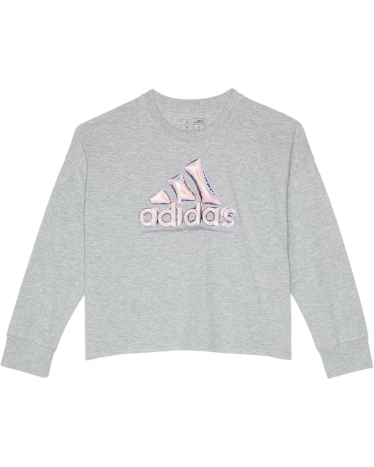 adidas Kids Long Sleeve Waist Crew Neck Heather Tee(Big Kid)