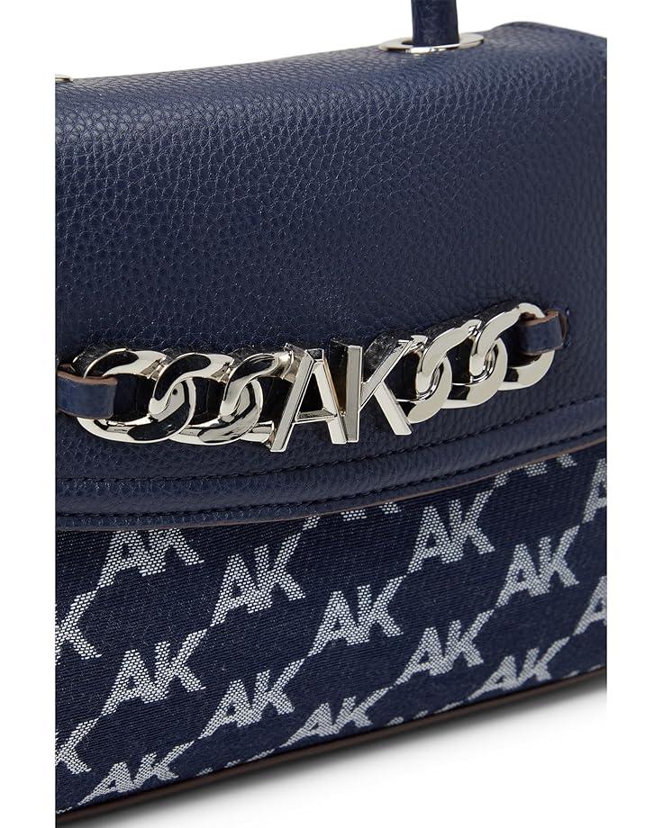 Anne Klein AK Embroidered Top-Handle Satchel W/ Chunky AK Chain