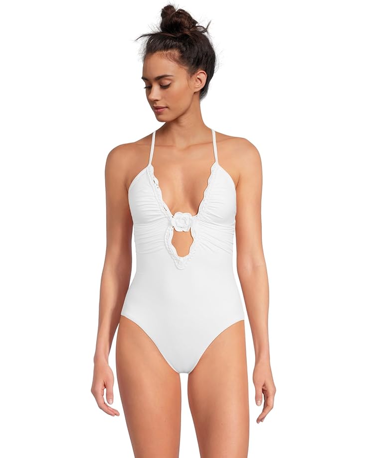6pm BECCA Colette Clare Crochet Flower Plunge One Piece Women's