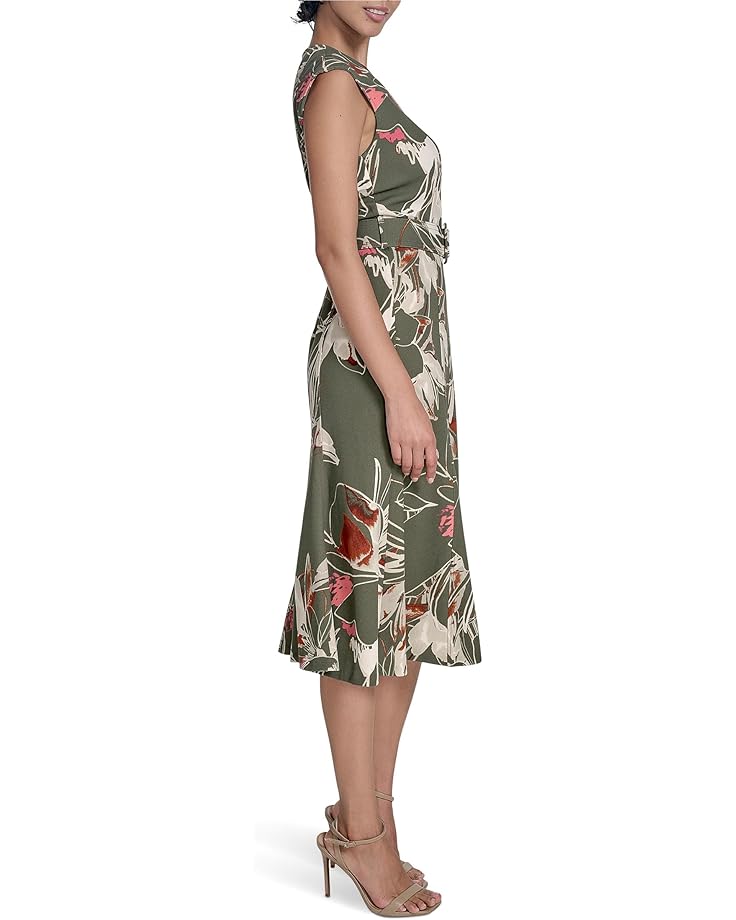 6pm Calvin Klein Printed Scuba Crepe Belted Midi Women's