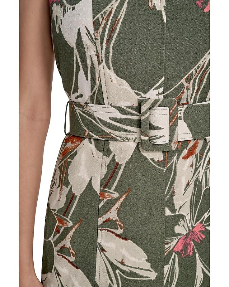 6pm Calvin Klein Printed Scuba Crepe Belted Midi Women's