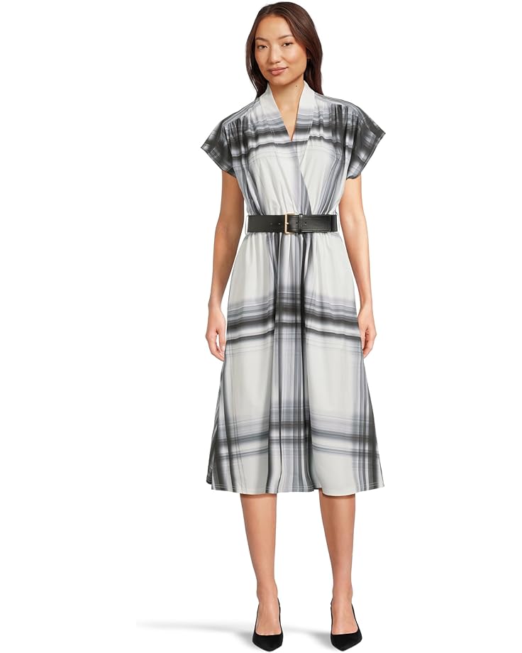 6pm Calvin Klein Short Sleeve Printed Belted Commuter Women's