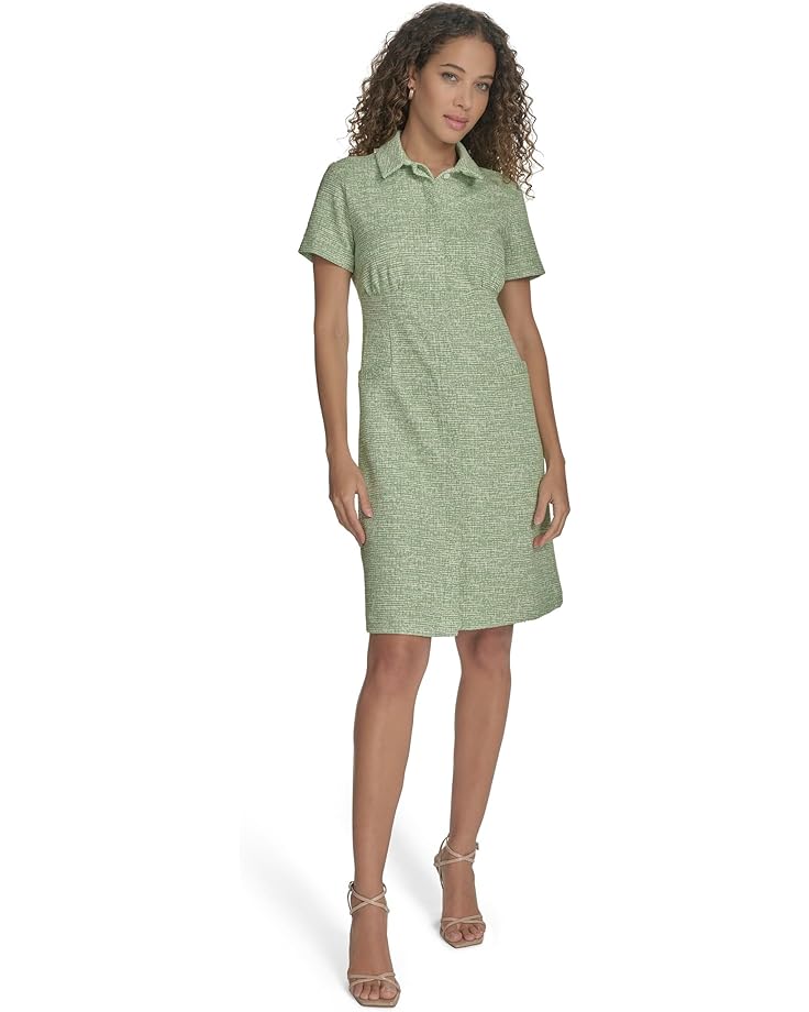 6pm Calvin Klein Tweed Short Sleeve Collared Dress Women's