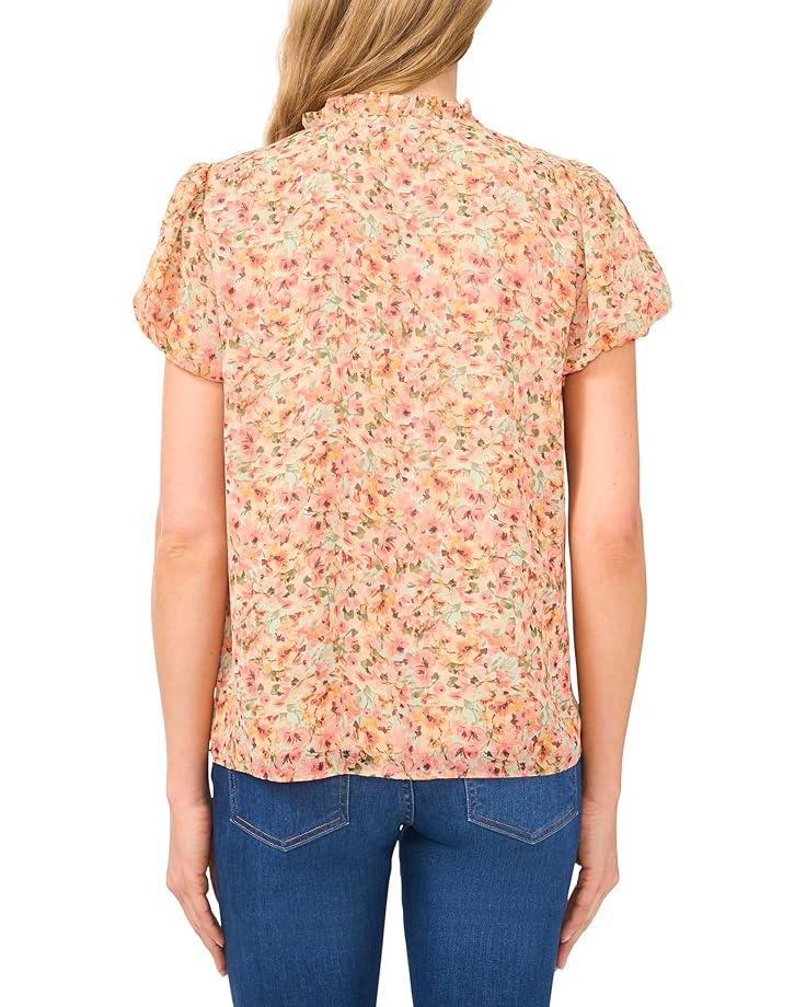 CeCe Bubble Sleeve Split Neck Blouse With Tie Women's