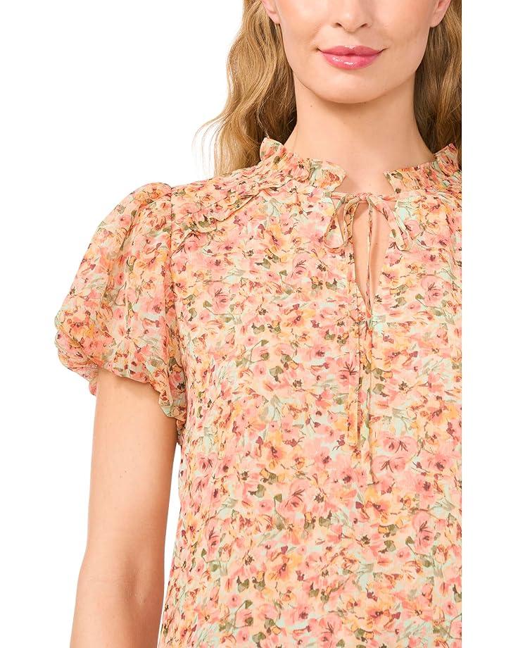 CeCe Bubble Sleeve Split Neck Blouse With Tie Women's