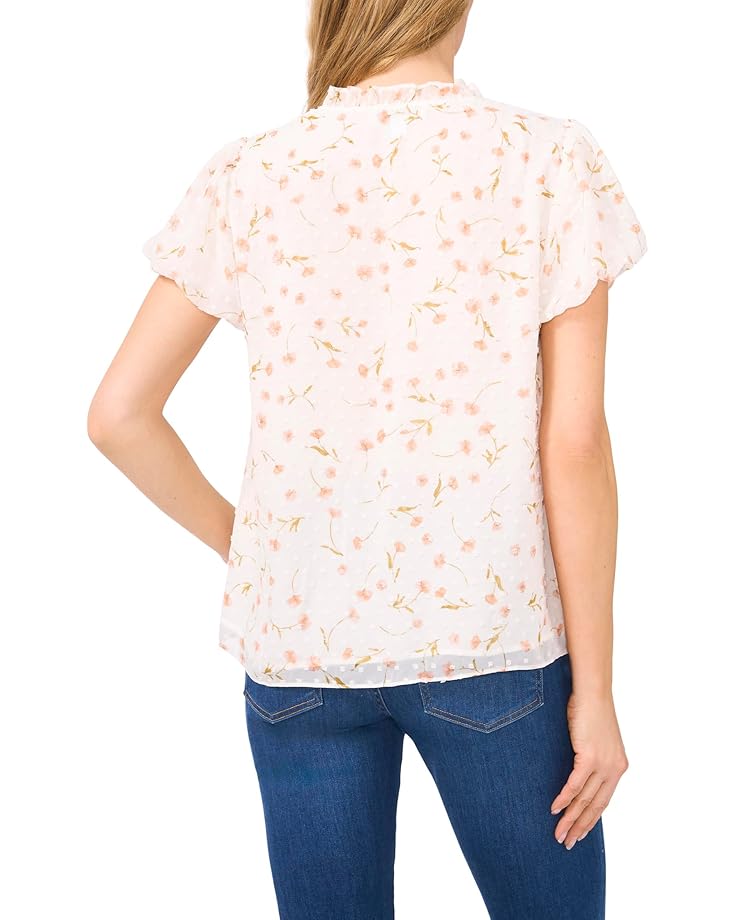 CeCe Bubble Sleeve Split Neck Blouse With Tie Women's