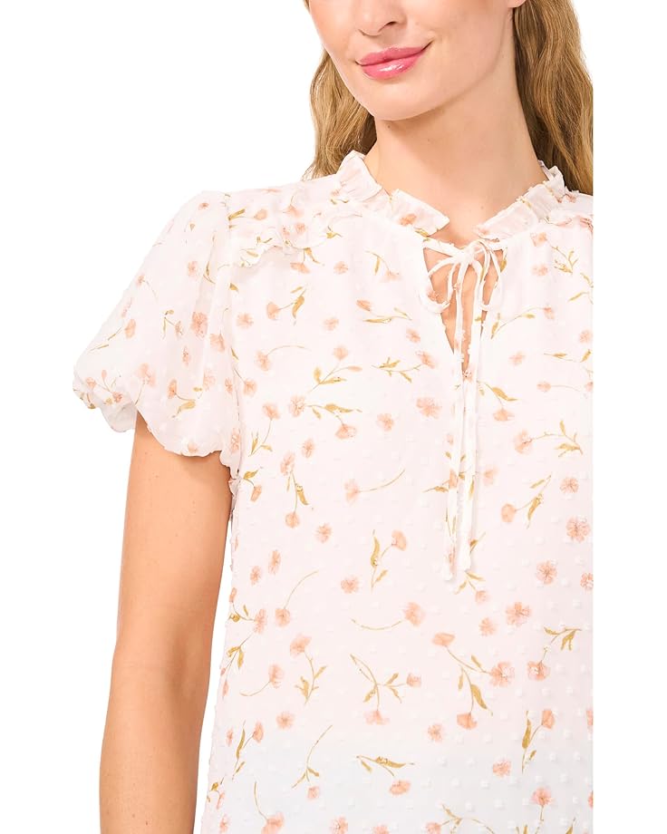 CeCe Bubble Sleeve Split Neck Blouse With Tie Women's