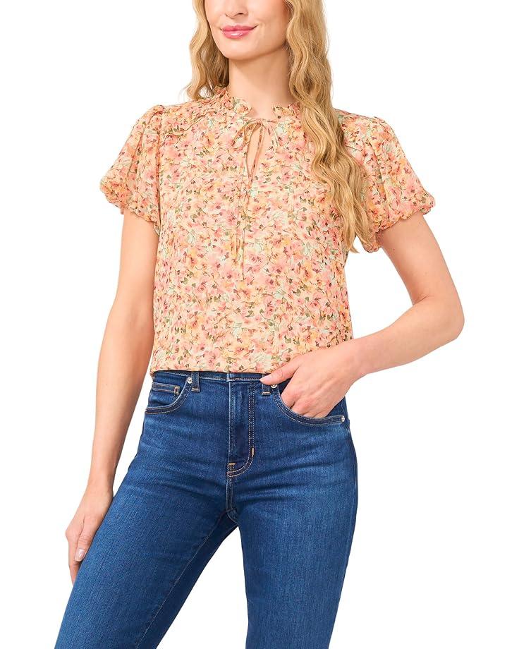 CeCe Bubble Sleeve Split Neck Blouse With Tie Women's