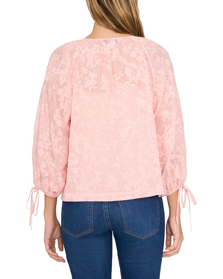 CeCe Button Up Top W/ Puff Sleeves & Front Tie Women's