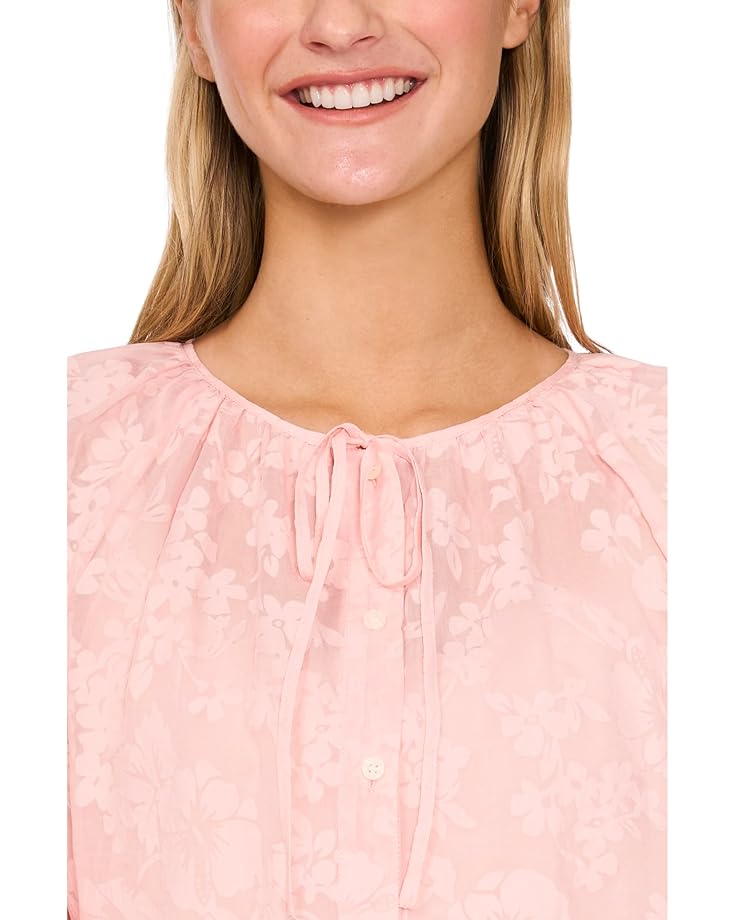 CeCe Button Up Top W/ Puff Sleeves & Front Tie Women's