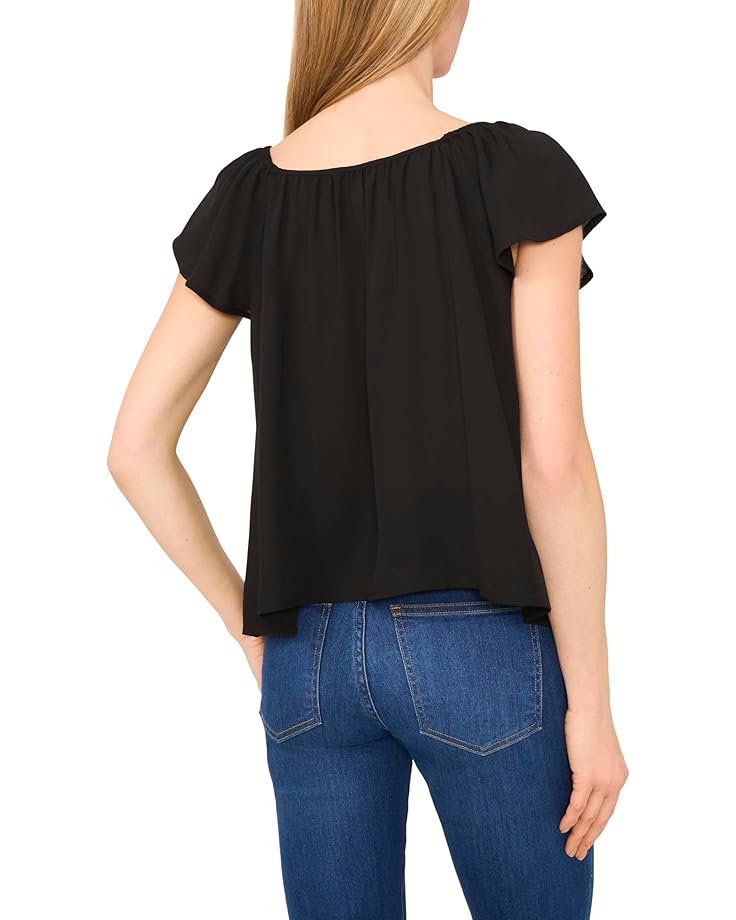 6pm CeCe Center Front Tie Round Neckline Flutter Sleeve Top Women's