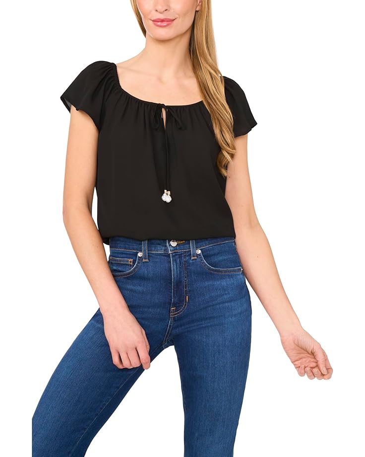 6pm CeCe Center Front Tie Round Neckline Flutter Sleeve Top Women's