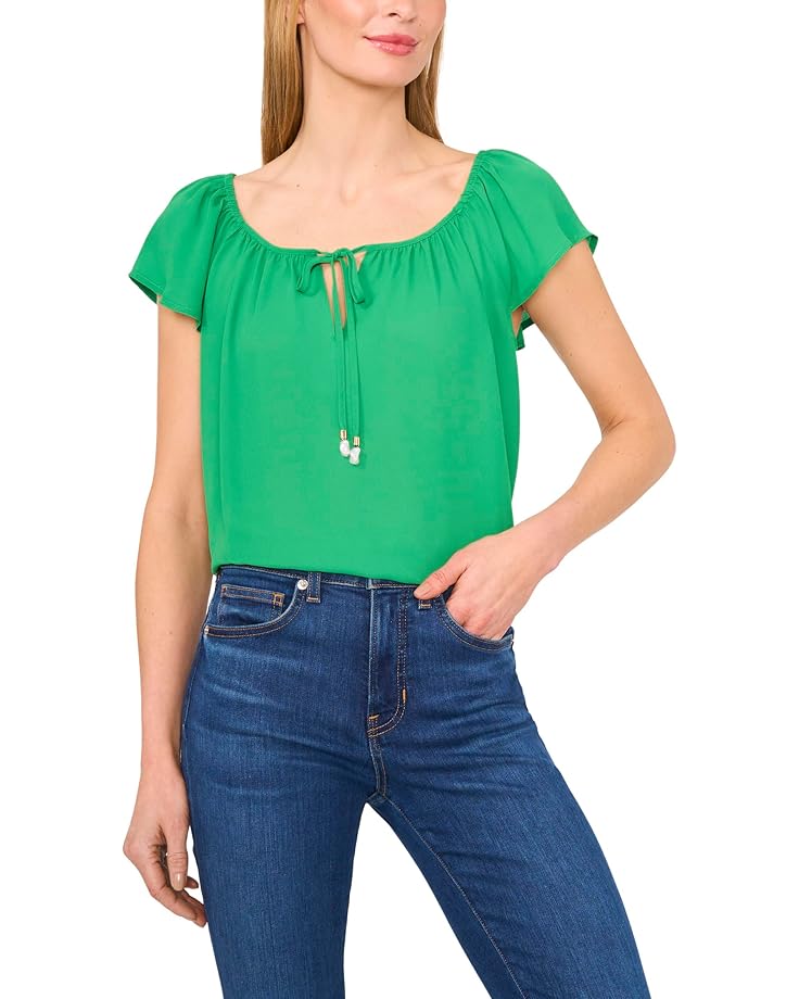 6pm CeCe Center Front Tie Round Neckline Flutter Sleeve Top Women's