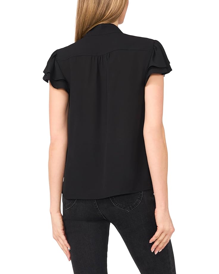 CeCe Double Flutter Short Sleeves Hidden Placket Blouse Women's