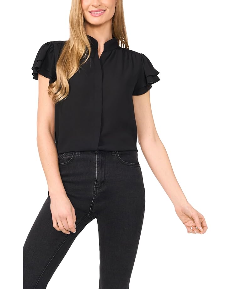 CeCe Double Flutter Short Sleeves Hidden Placket Blouse Women's