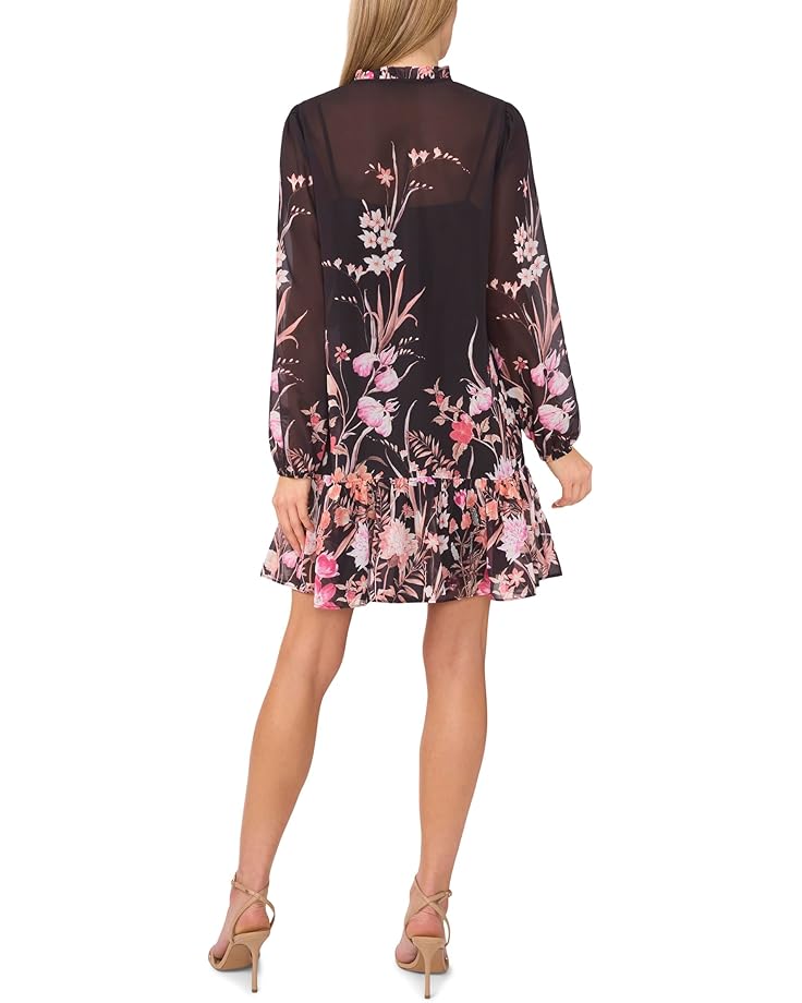 CeCe Long Sleeve Printed Dress With Tie Front Women's Rich Black